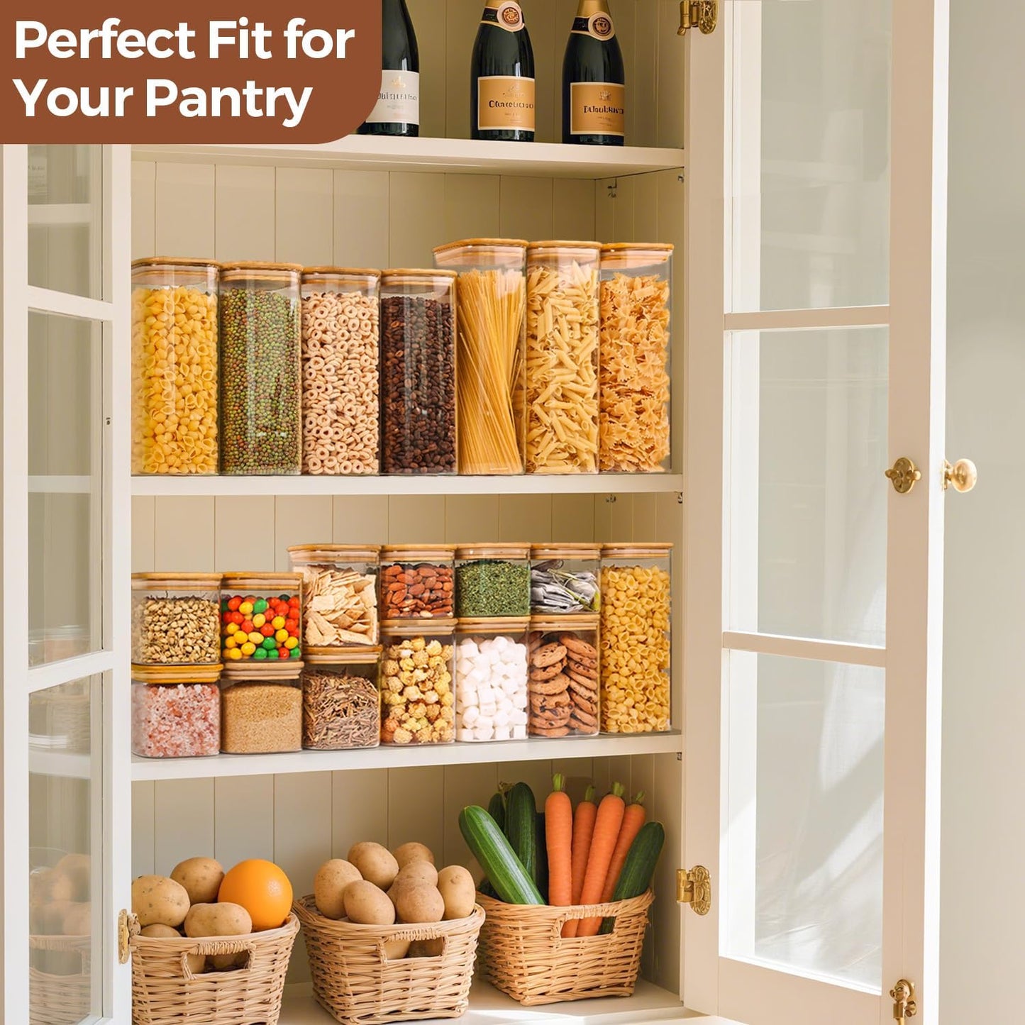 ComSaf 0.6 Qt Glass Food Storage Jars Set of 6, Clear Storage Containers with Airtight Lids, Pantry Organization Jar, Spice Jar, Blooming Tea, Coffee and Sugar Container, Canister Set for Kitchen
