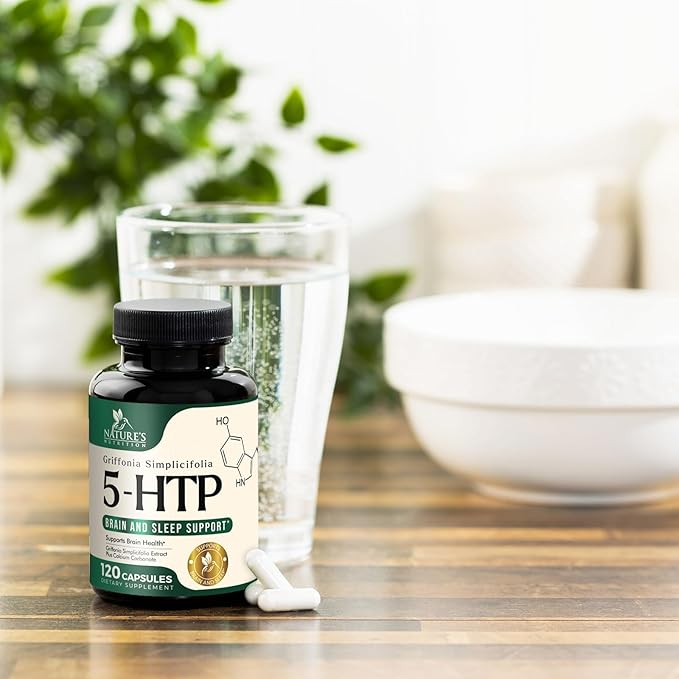 5 HTP Supplement Vegetarian Capsules 200mg 5HTP Plus Calcium for Brain Support - Extra Strength Griffonia Simplicifolia 5-HTP Formula - 5 Hydroxytryptophan - Gluten Free & Non-GMO - 120 Capsules