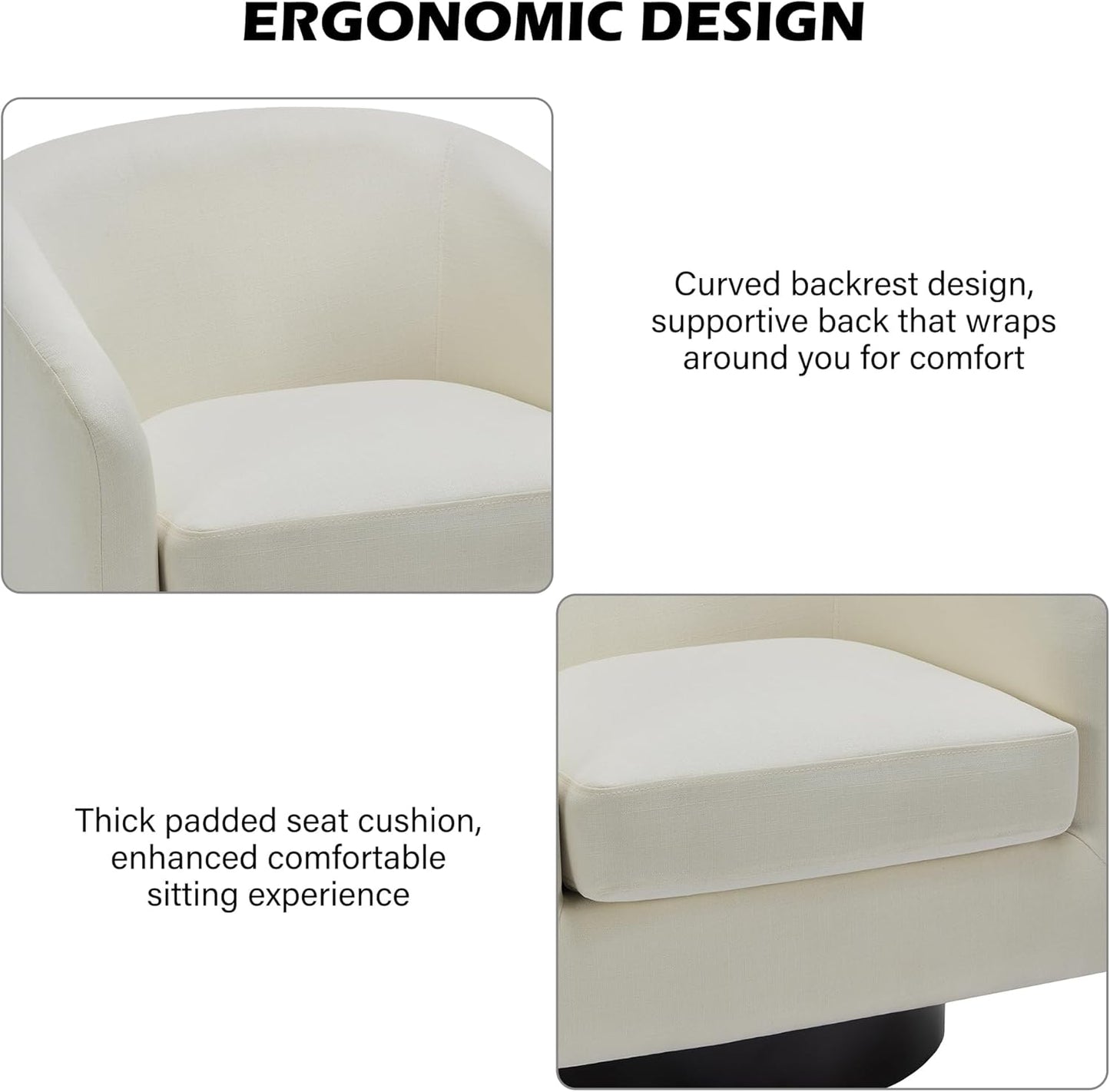 Swivel Barrel Accent Chair, Modern Round Linen Arm Chair for Living Room, Bedroom, Comfy Club Reading Chairs for Adults(Linen Fabric, Beige, Set of 4