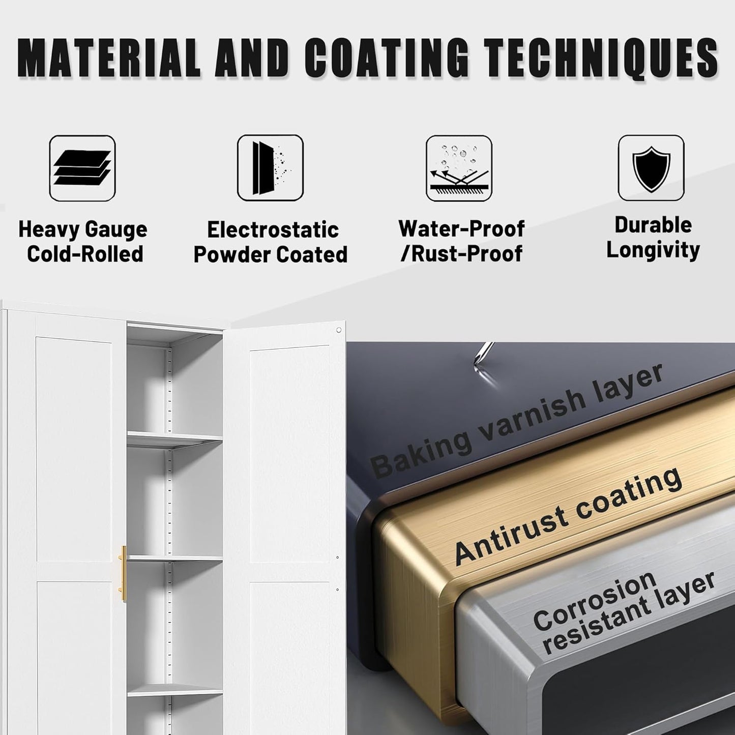 Kitchen Pantry Storage Cabinet with Doors and Adjustable Shelves, Metal ClosetMaid Food Pantry Cabinets, 75" Tall Freestanding Cupboard for Kitchen, Laundry or Utility Room, White