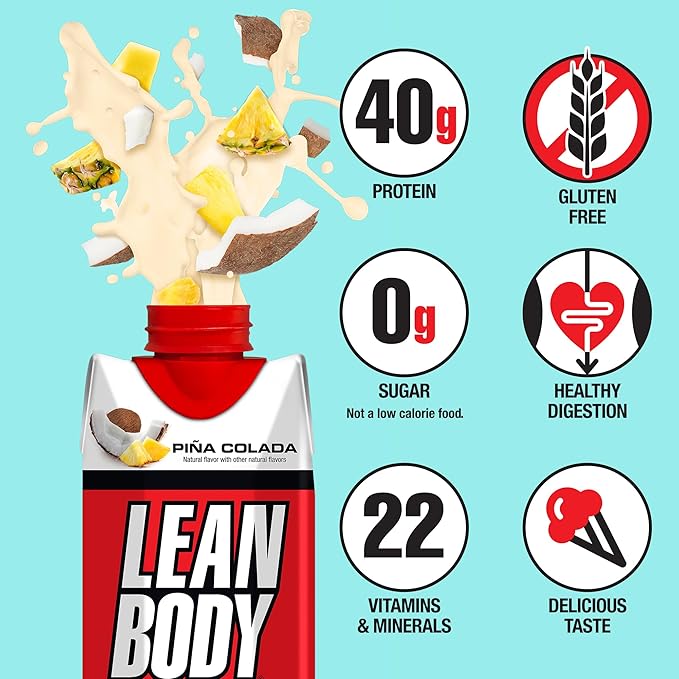 Lean Body Ready-to-Drink Pina Colada Protein 40g Protein, 0 Sugar, 22 Vitamins 17 Fl 12)