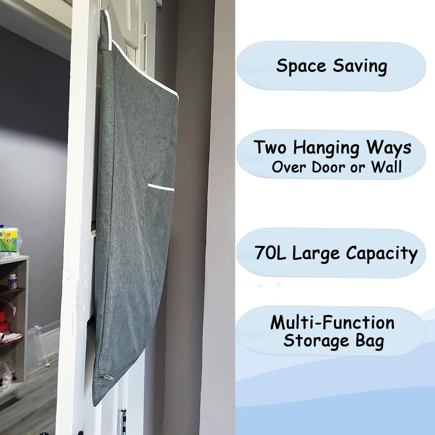 XL Door Laundry Hamper, Hanging Hamper with Large Openging, Hanging Laundry Hamper Storage Bag,Door hampers for Laundry of Home, Dorm, or Travel(Heather Grey, 36x22 Inch)