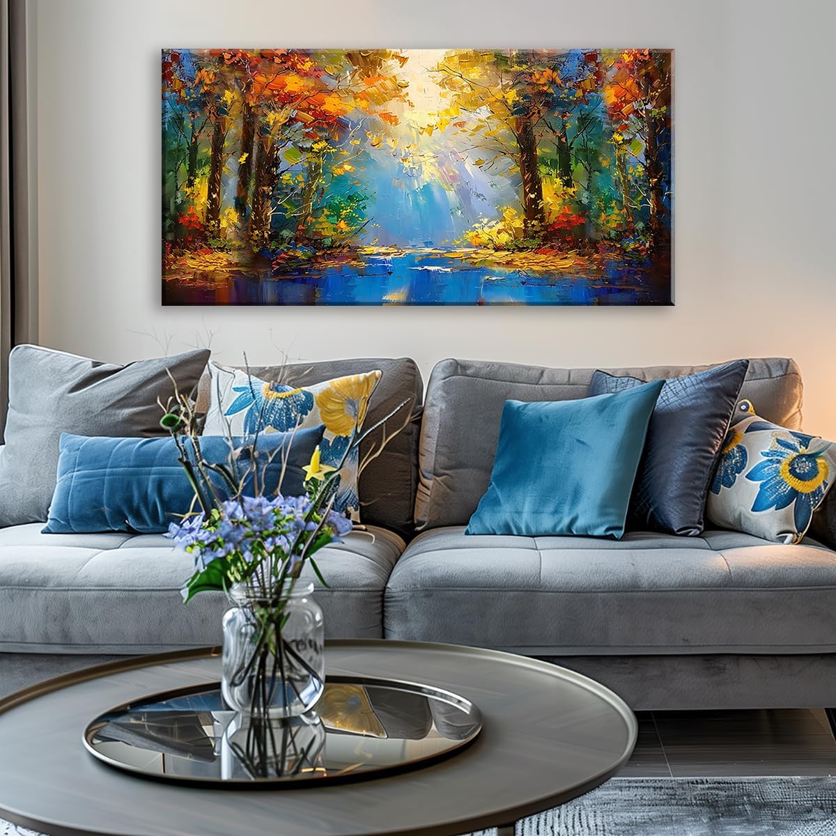 LASMOND Beautiful Colorful Forest Scenery Landscape Wall Art Decor Artwork for Bedroom Living Room (20x40 Inches)