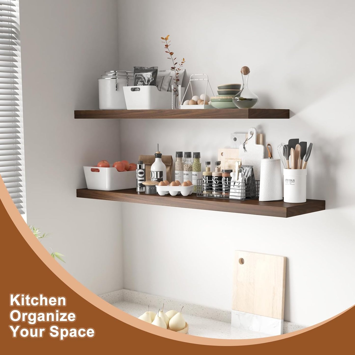 12 Inch Deep Floating Shelves for Wall 2 Pack Floating Shelves Large Storage Space Wall Mount Shelf for Living Room Kitchen Bathroom 36" W x 12" D x 1.2" H Walnut