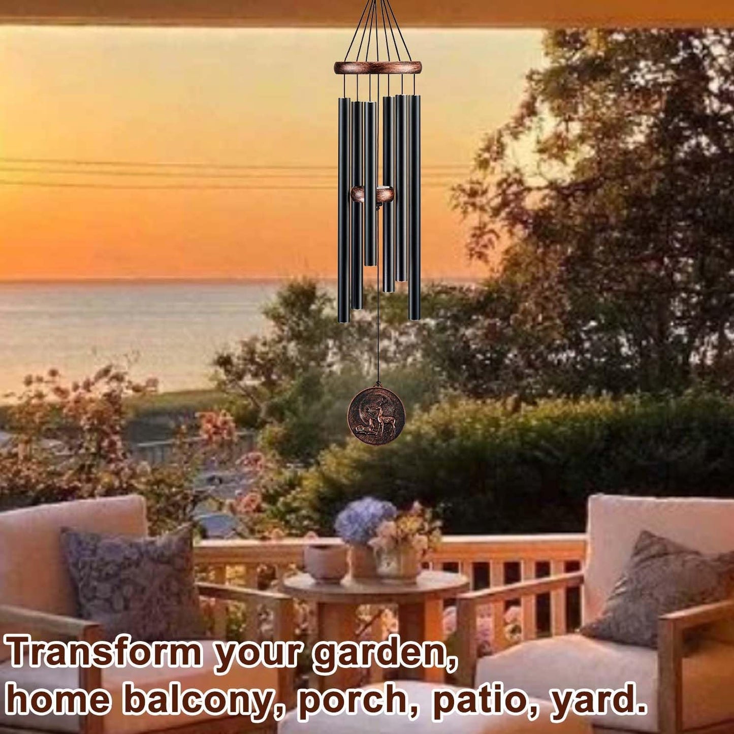 Wind Chimes for Outside, Deer Deep Tone Vintage Wind Chime Outdoor Clearance, Sympathy/Memorial/Festivals/Birthday Gift for Mom Dad Grandma, Home Garden Patio Decor (34" Deer)