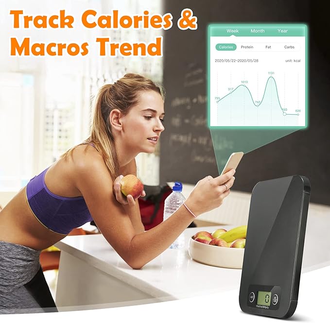 Smart Digital Food Scale for Weight Loss, Kitchen Food Scale Grams and Ounces with Nutritional Calculator, Food Weight Scale for Diet, Keto, Macro, Calorie, Cooking, Meal Prep 0.1oz/11lb