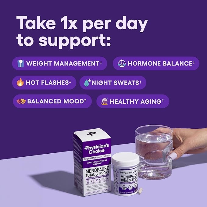 Physician's CHOICE Menopause Probiotic Supplement for Women - Supports Hormone Balance, Hot Flashes, Night Sweats, Weight Management, Bloating & Gut Health - with Black Cohosh, Resveratrol+ - 60ct