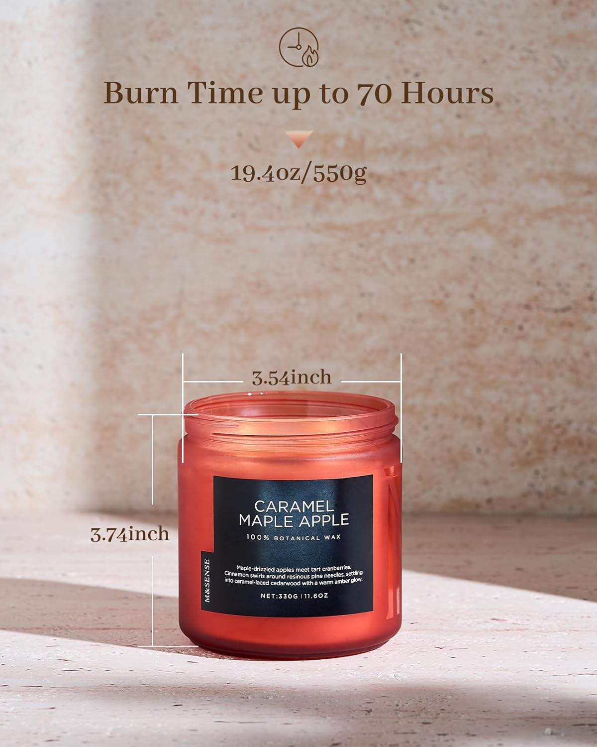 M&SENSE Caramel Apple Pie Candles for Home Scented, Natural Soy Wax 11.6oz Long Lasting 70 Hours Clean Non Toxic Large 2 Wick Candle Gifts for Thanksgiving Housewarming