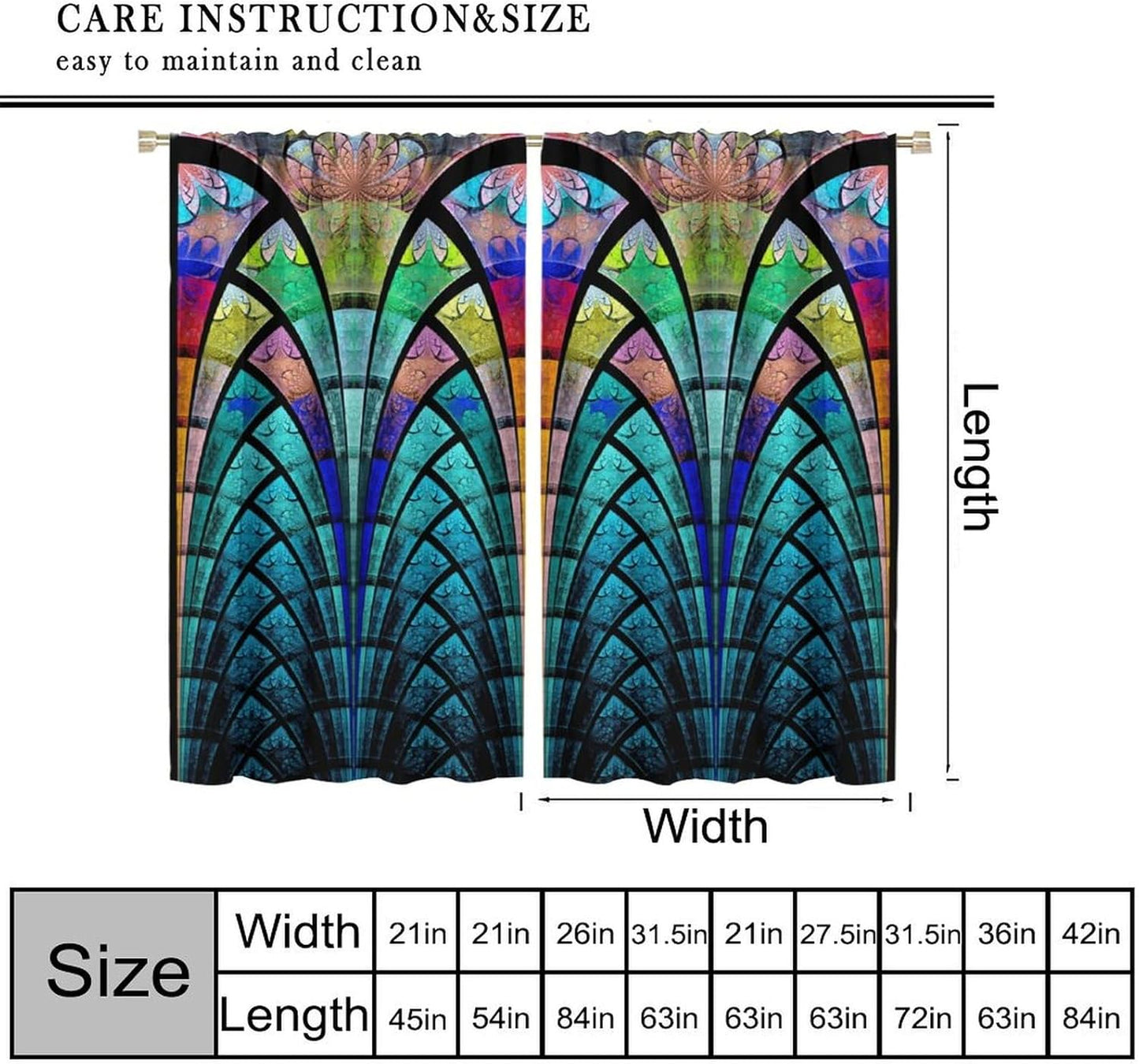 Stained Glass Curtains,Retro Design Style Colorful Abstract Art Home Decor Drapes for Bedroom Living Room Kitchen Window Treatment 2 Panels Set Total Size 42" W X 54" L Inch