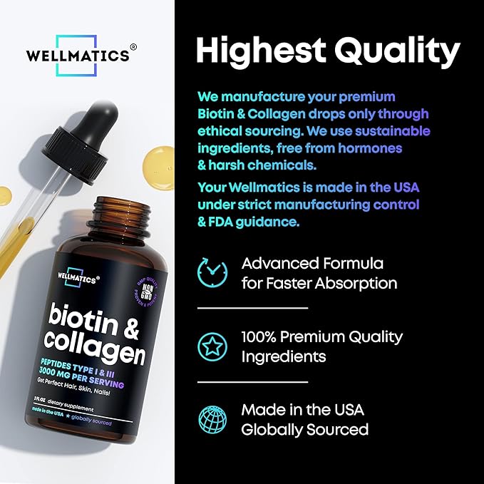 Liquid Collagen & Biotin Drops 30000mcg Biotin, 2 fl