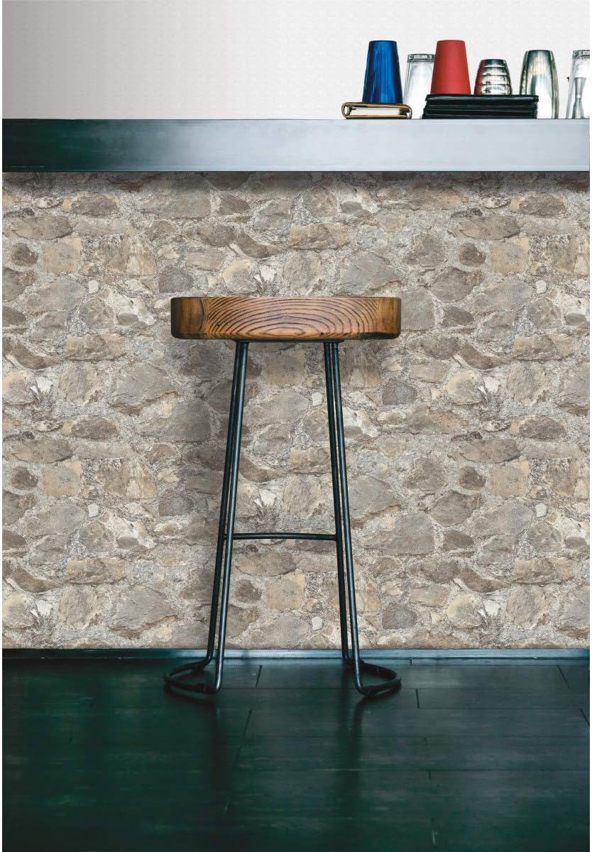 RoomMates RMK9096WP Gray and Almond Weathered Stone Peel and Stick Wallpaper