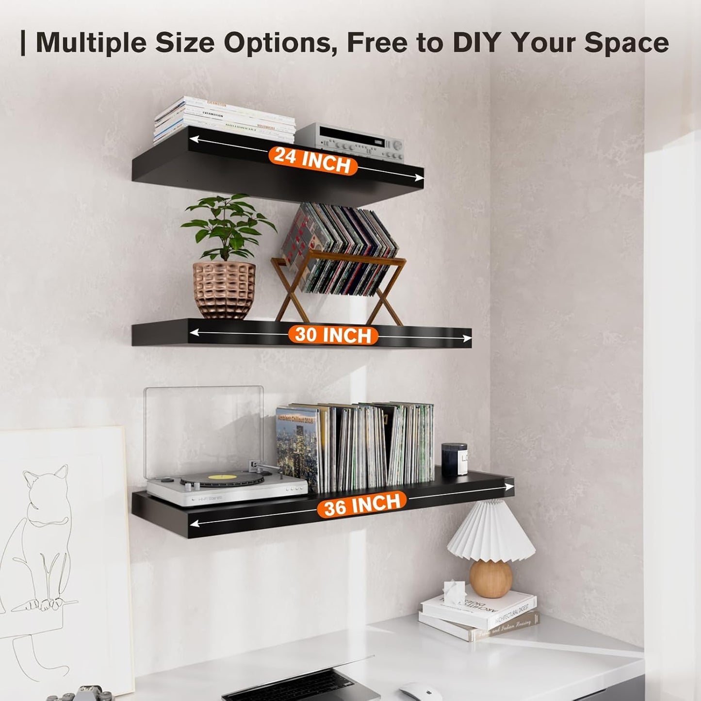 Large Floating Shelves for Wall Set of 2 Wooden Wall Shelves 30 in x 12.75 in x 2 inRoom Decor Long Shelf with Invisible Wall Mount Bracket for Bedroom Kitchen Living Room Black