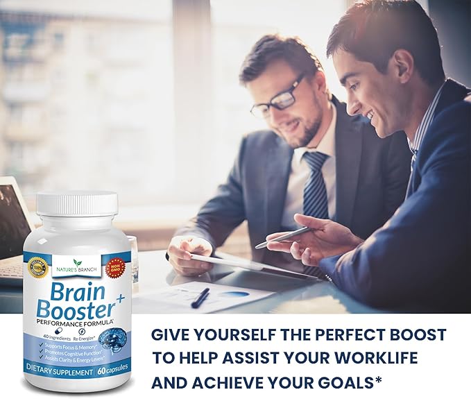 40-in-1 Brain Booster Supplement For Focus, Memory, Clarity, Energy | Advanced Vitamins Plus eBook | For Men & Women, Cognitive Function Nootropic Support with DMAE, Brain Health Formula | 60 Capsules