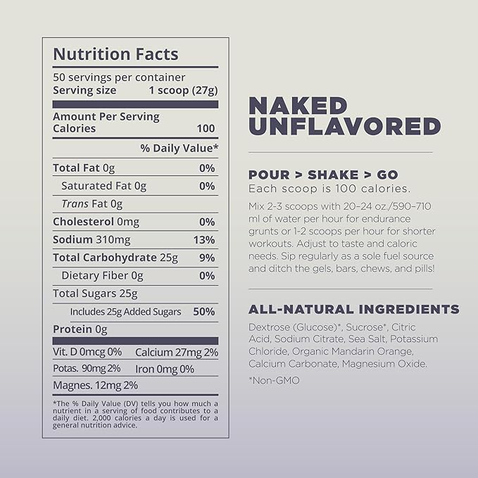 Tailwind Nutrition Endurance Fuel, Sports Drink Powder Mix with Electrolytes, Non-GMO, Free of Soy, Dairy, and Gluten, Vegan, Naked Unflavored, 30 Servings