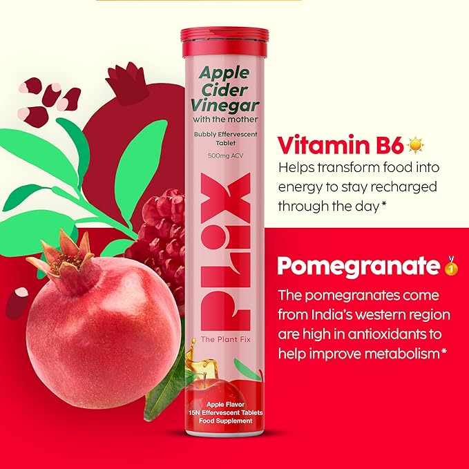 PLIX THE PLANT FIX Apple Cider Vinegar Effervescent Tablets with The Mother, 700mg ACV with VIT B12, B6, Pack of 12 |Vegan, No Added Sugar, Non-GMO & Gluten-Free