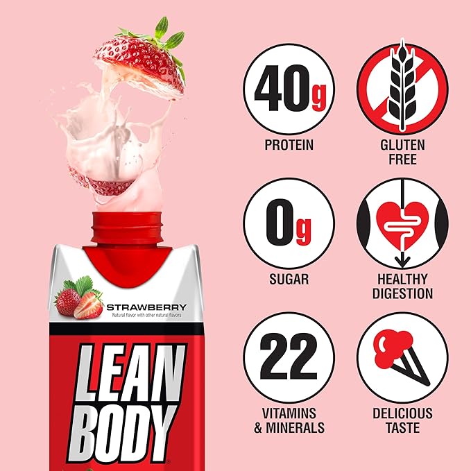 Labrada Lean Body Ready-to-Drink Strawberry Protein 40g Protein, 0 Sugar, 22 Vitamins 17 Ounce 12) LABRADA