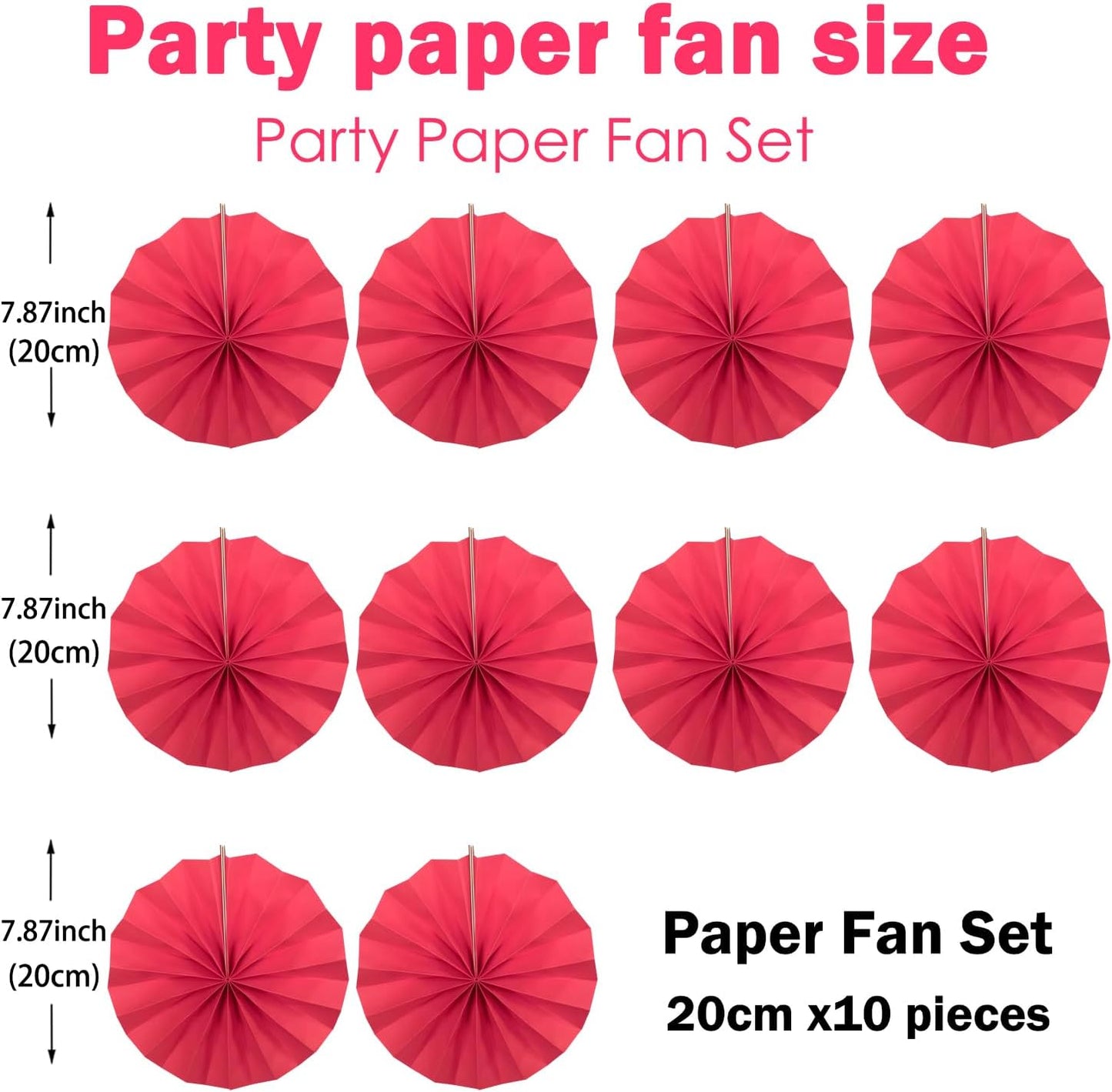 Red Birthday Decorations,DIY Red Paper Fans Hanging Decoration ,Party Supplies Party Fans 8in, Wedding Graduation Events Accessories 30 Color DIY Set (Red)