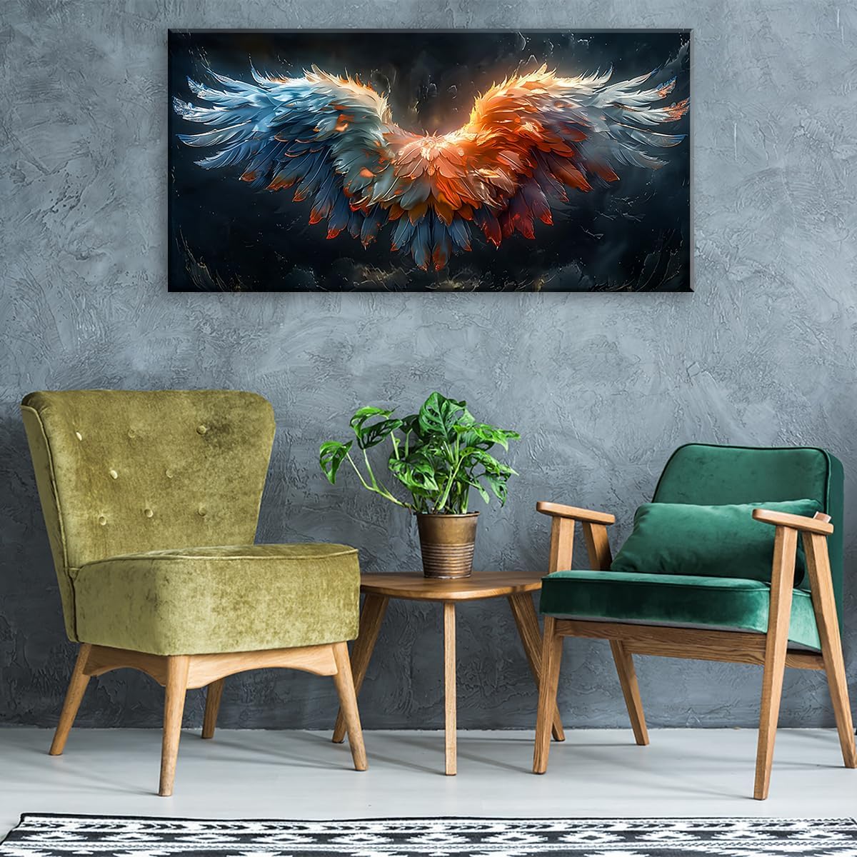LASMOND Beautiful Colorful Angel Wings Religion Wall Art Decor Artwork for Girls Room Bedroom Living Room (58x28 Inches)