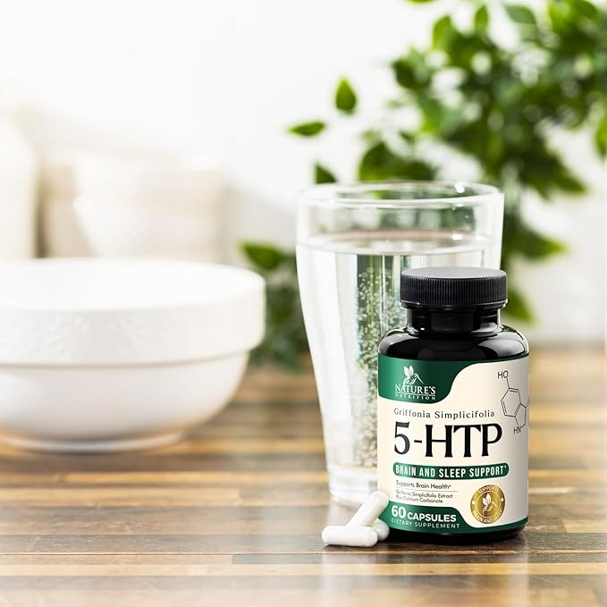 5 HTP Supplement Vegetarian Capsules 200mg 5HTP Plus Calcium for Brain Support - Extra Strength Griffonia Simplicifolia 5-HTP Formula - 5 Hydroxytryptophan - Gluten Free & Non-GMO - 60 Capsules