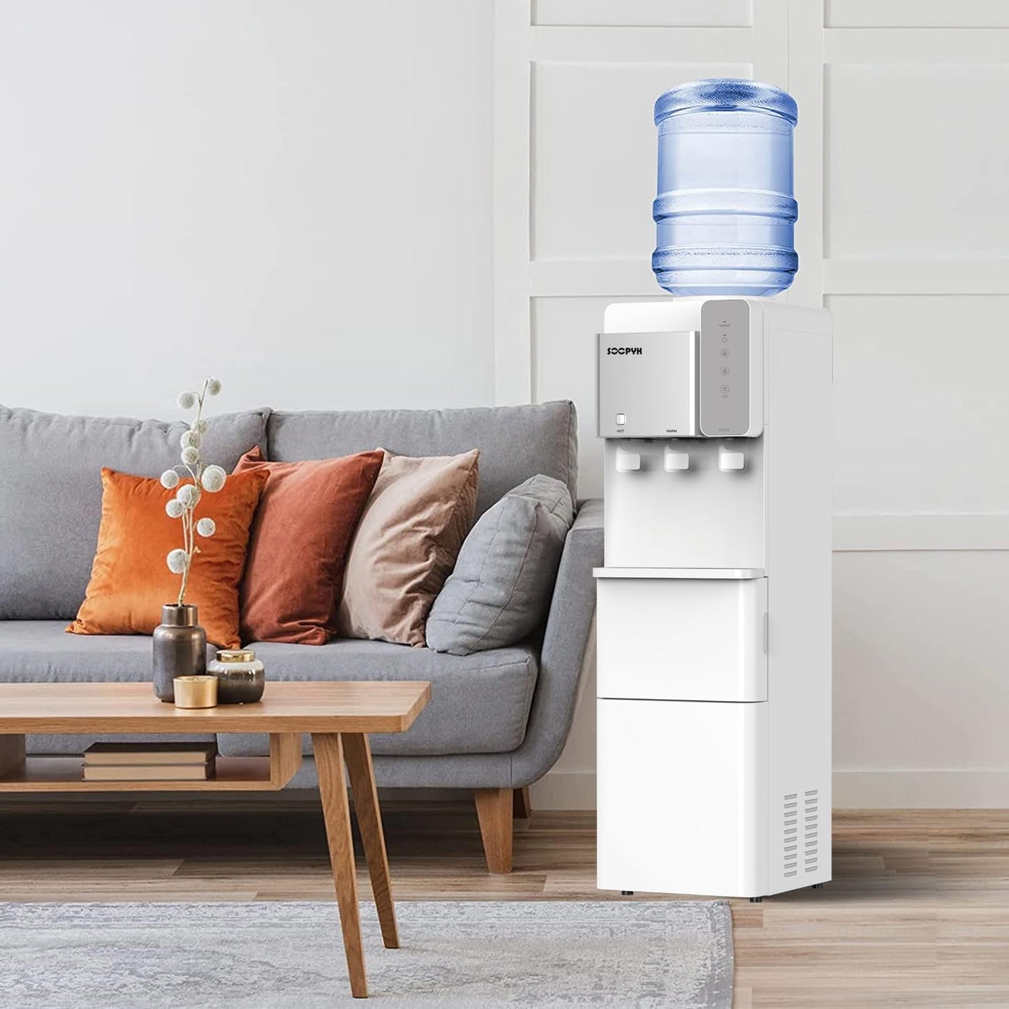 Hot and Cold Water Dispenser with Ice Maker for 5 Gallon Bottle Water Cooler Dispenser Built-in Ice Maker 27 lbs in 24 hrs with Child Safety Lock