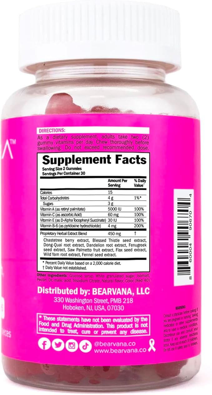 BEARVANA Chest Support Gummies for Women | Workout Enhancement | Berry Flavored | Natural Botanical Blend | Multivitamins | Tone Curves | Boost Confidence | Women’s Fitness Supplement (60 Count)