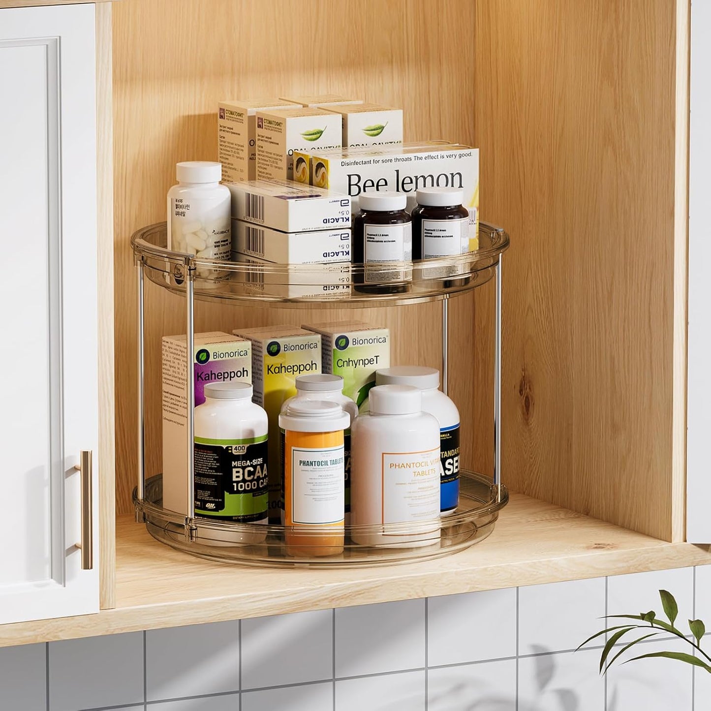 LAMU 2 Tier Lazy Susan Turntable Organizer 9.25'' Rotating Spice Rack Organization for Cabinet, Kitchen, Pantry, Countertop, Bathroom, Vanity, Medicine Cabinet Organizer, Amber