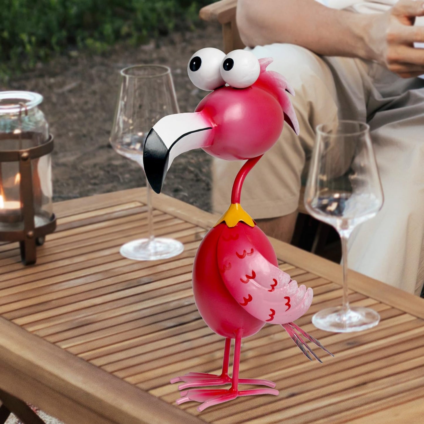 Kircust Flamingo Decor Yard Decorations Outdoor Garden Statue Outside Metal Bird Courtyard Art Pink Flamingos for Patio Backyard Porch Decoration