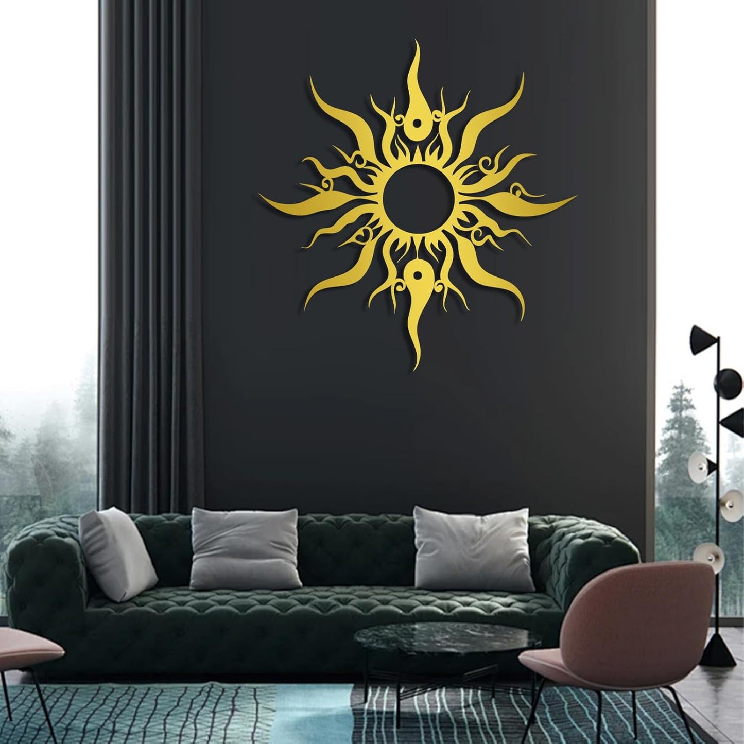 Hotuijxca Metal Wacky Sun Wall Art, Wacky Sun Metal Decor for Livingroom, Bedroom (Black, 35"x34"/90x87cm, metal wall art)