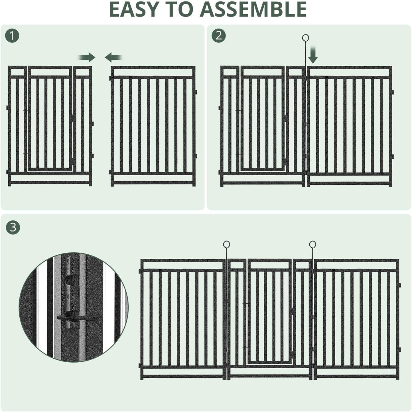 Decorative Garden Fence Metal Dog Fence Outdoor for Yard, 110ft (L) × 32in (H), 42 Panels + 6 Gates, Rustproof Animal Barrier Fencing for Patio & Flower Bed, No Dig, Black-Silver
