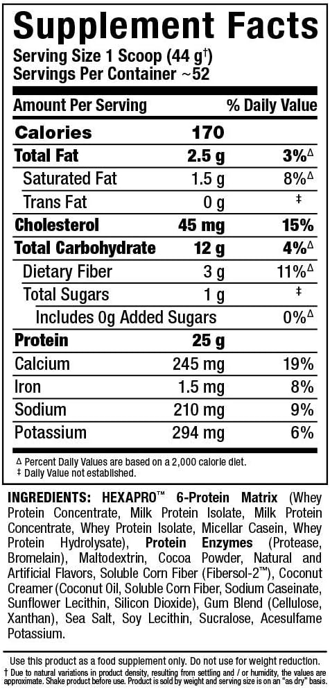 ALLMAX HEXAPRO, Chocolate - 5 lb - 25 Grams of Protein Per Serving - 8-Hour Sustained Release - Zero Sugar - 52 Servings