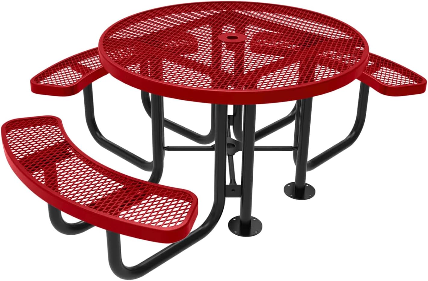 Coated Outdoor Furniture Heavy-Duty Portable ADA-Compliant Outdoor Picnic Table with Umbrella Hole, Expanded Metal Patio Dining Furniture Made in America (46" Round Top, Textured Red)