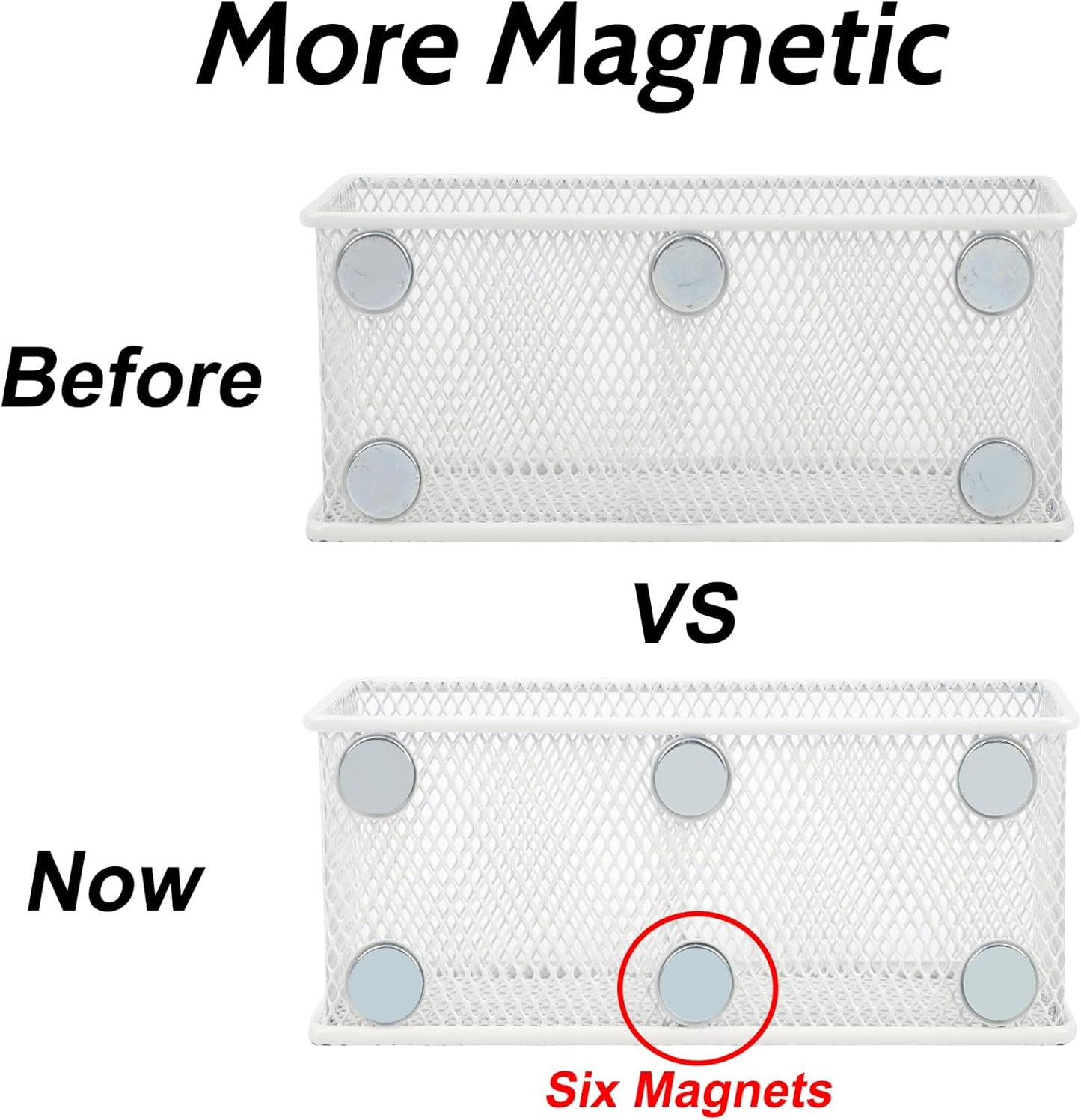 EASEPRES Magnetic Pencil Holder Set of 6 - Wire Mesh Storage Baskets Organizer with Strong Magnets - Perfect for Whiteboard, Refrigerator and Locker Accessories, White