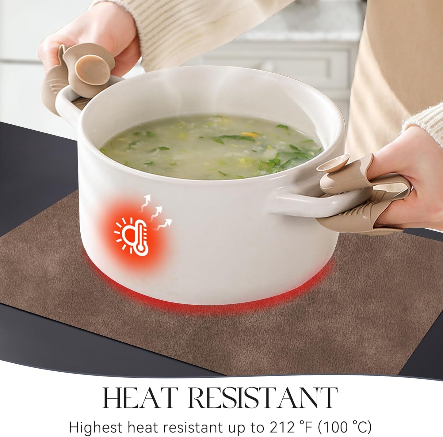 MOSAYT Vinyl Placemats Set of 4-12 X 17 Inch - Faux Leather 100% Waterproof Oil-Proof Wipeable PU Place Mats, Heat Resistant Reversible Table Mats for Kitchen, Dining, Outdoor (Brown)