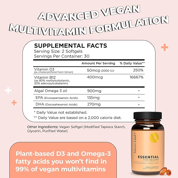 Future Kind Vegan Multivitamins 3 DHA+EPA, B12 & D3 - 60 Tiny
