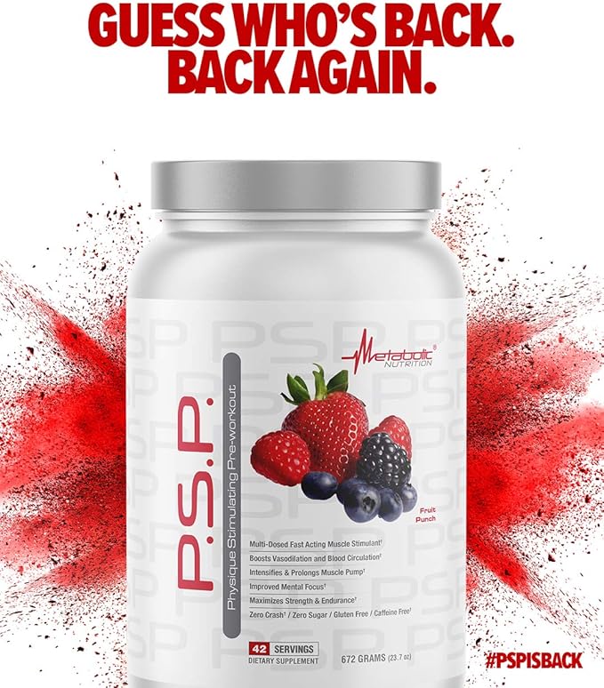 Metabolic Nutrition P.S.P. Physique Stimulating PreWorkout 672g Zero Sugar Caffeine Free (Fruit Punch)