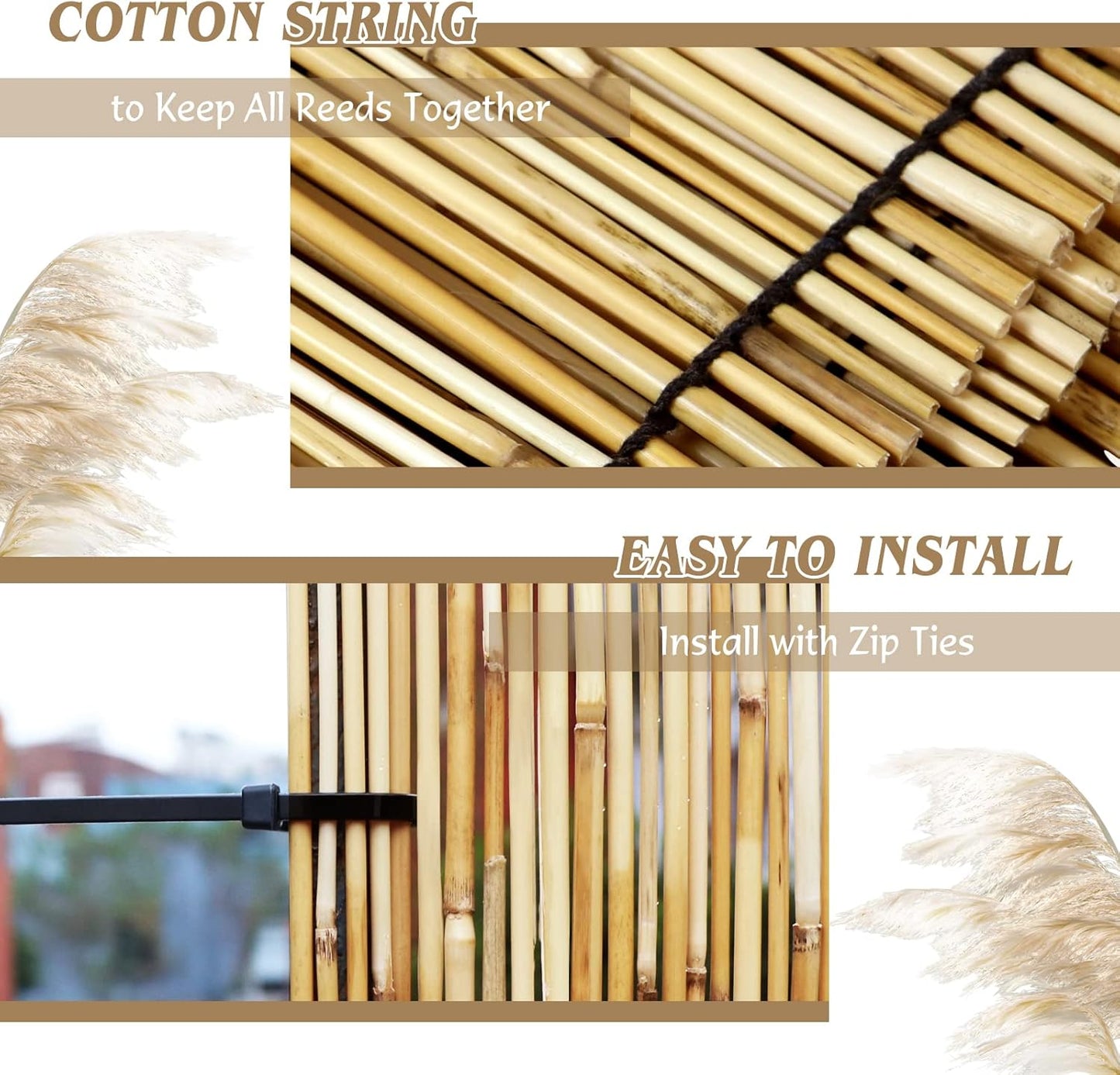 Natural Reed Fencing Rolls,6FT X 16.4FT Reed Screen Curtain Fence Covering Privacy Bamboo for Outdoor Backyard Patio(Stripy)