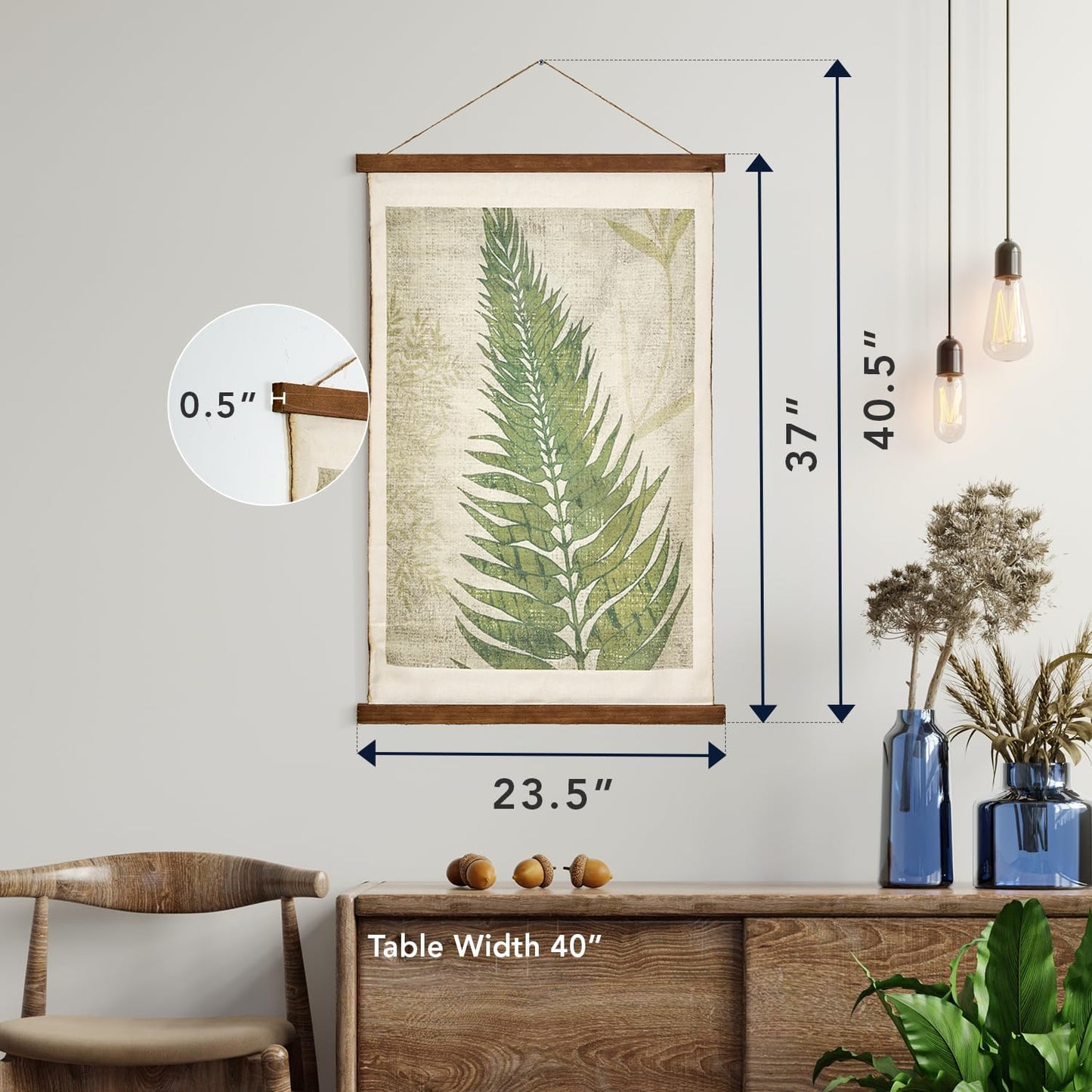 American Art Decor Fern Leaf Wall Scroll Tapestry with Rope