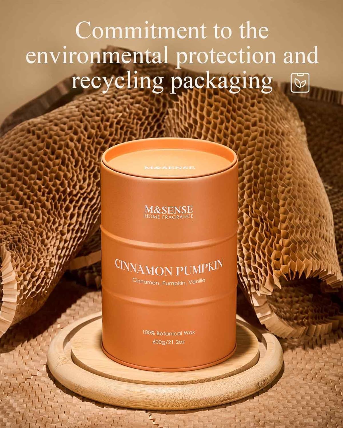 M&SENSE Cinnamon Pumpkin Scented Candles Large, Natural Soy Candles 21.2oz 120 Hour Slow Burning,Aromatherapy Candle for Stress Relief Meditation Relaxing