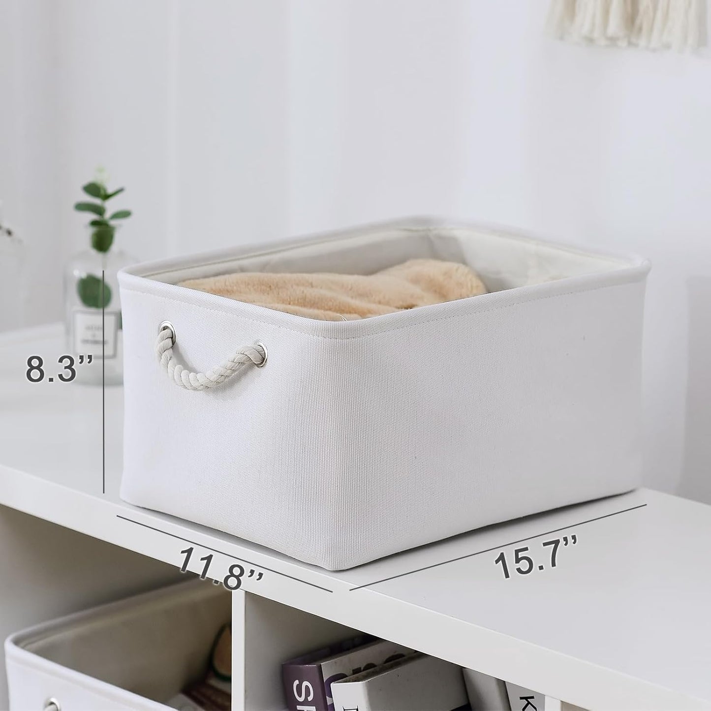 TheWarmHome Fabric Storage Bin, Large 1 Pack 15.7L*11.8W*8.3H Storage Basket for Home Storage and Organization, Shelf Basket with Cover for Living Room Bedroom Closet(White