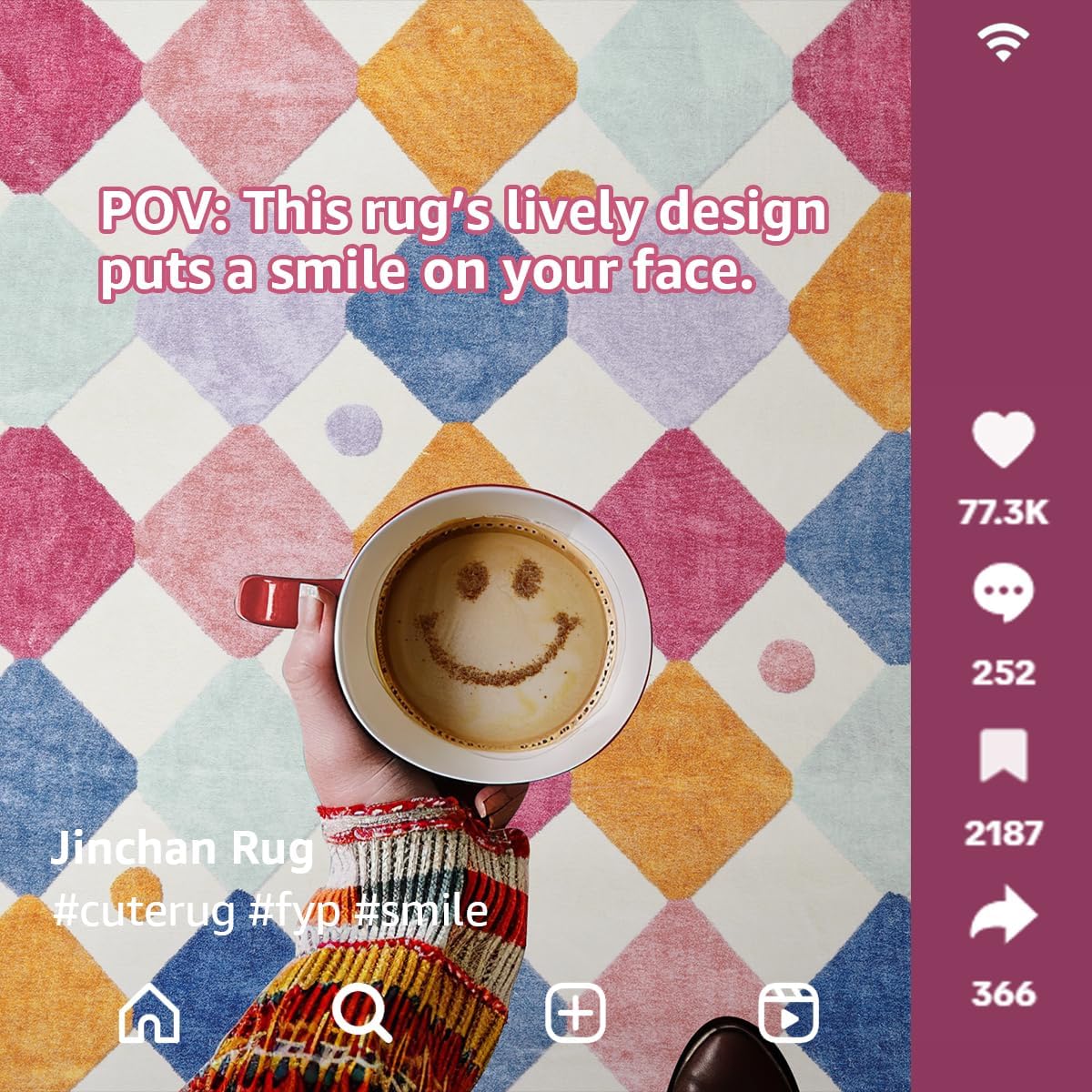 jinchan Area Rug 3x5 Kids Washable Indoor Floor Cover Non-Slip Modern Soft Rug Elementary School Classroom Colorful Diamond Carpet for Nursery Playroom Daycare Bedroom Living Room Berries on Cream