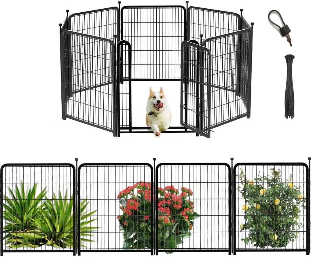 Dog Playpen 24 inch(H) 8 Panels Dog Fence Outdoor for Yard. Wide Door Low Threshold,Metal Dog Pen Heavy Duty Pet Puppy Exercise Pen for Rv Camping Garden Yard, Total 15.7 Ft(L)