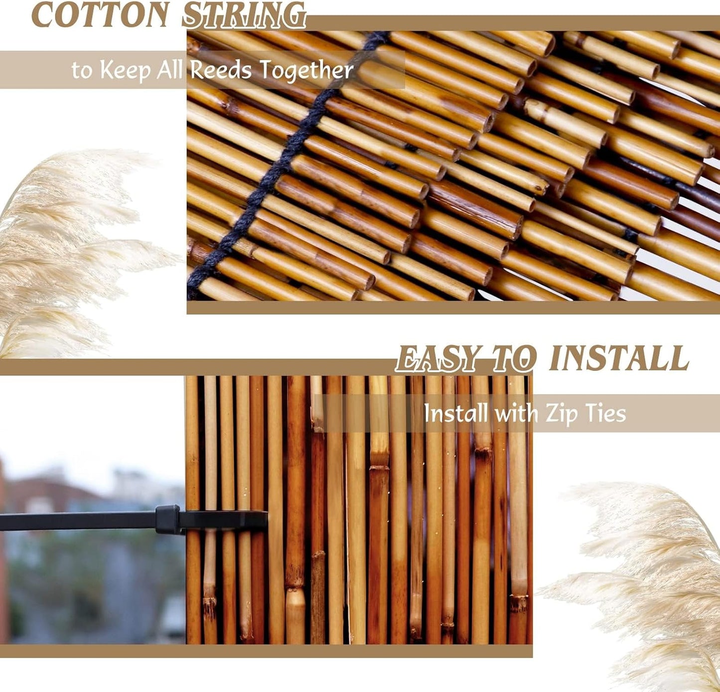 ZNCMRR Natural Bamboo Fencing 6 Feet High Privacy Fence Reed Fencing Rolls Screen Curtains for Balcony Patio Shades Garden Backyard Outdoor (Brown)