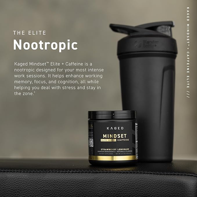 Kaged Nootropic Mindset Elite | Focus and Productivity Supplement | Organic Caffeine | Supports Working Memory, Focus, Energy, and Mood* | Strawberry Lemonade - 30 Servings
