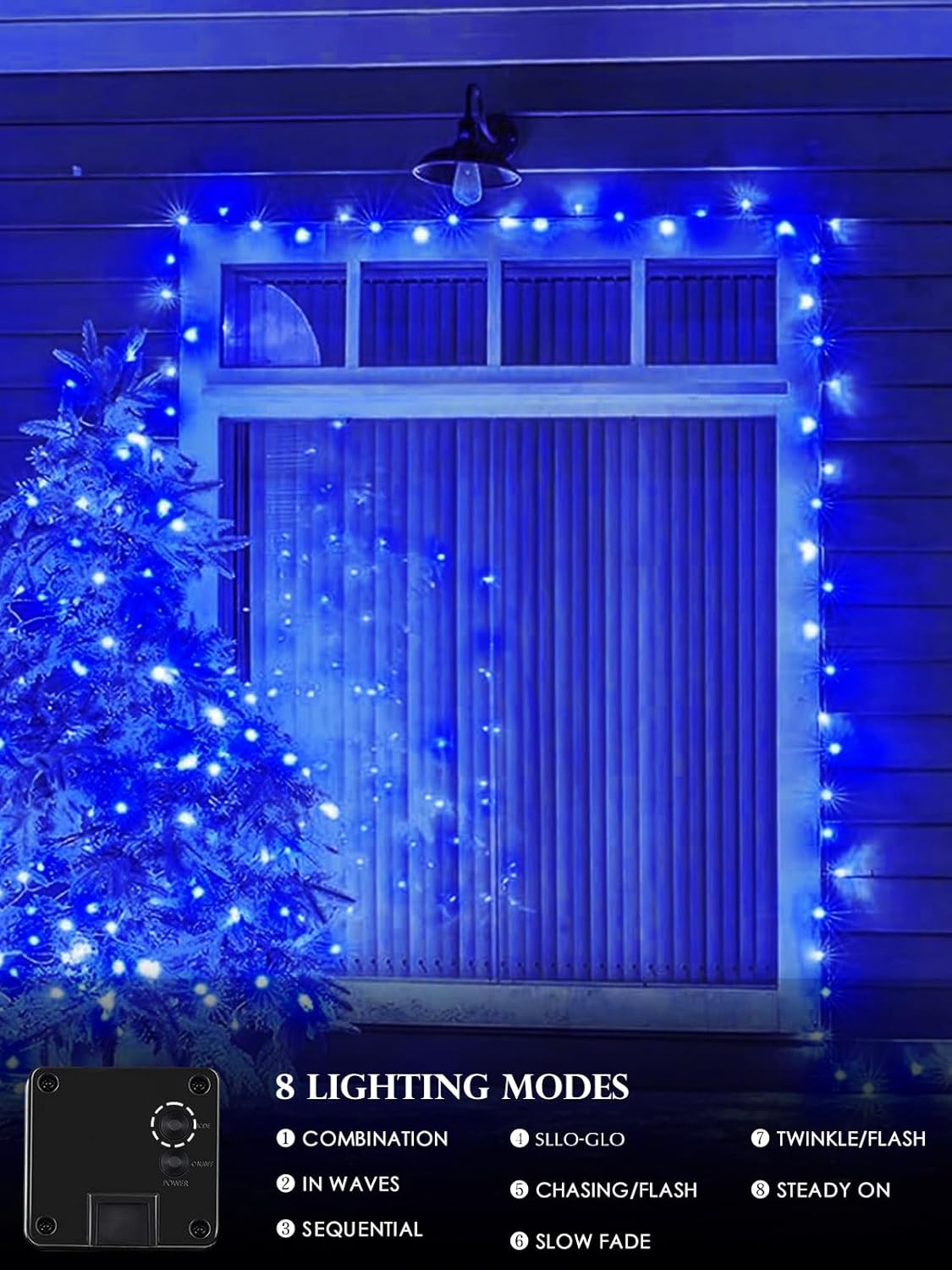 Solar Christmas Lights Outdoor Decorations Waterproof, Tatal 4 Pack 400LED 132FT Blue Solar String Lights Green Wire with 8 Modes, Christmas Fairy Light for Xmas Tree Party Wedding Yard Garden Decor