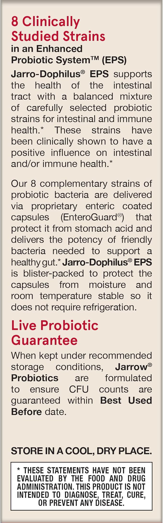 Jarrow Formulas Jarro-Dophilus EPS Gut Rescue 50 Billion 8 Clinically-Studied 30 Veggie 30 Day
