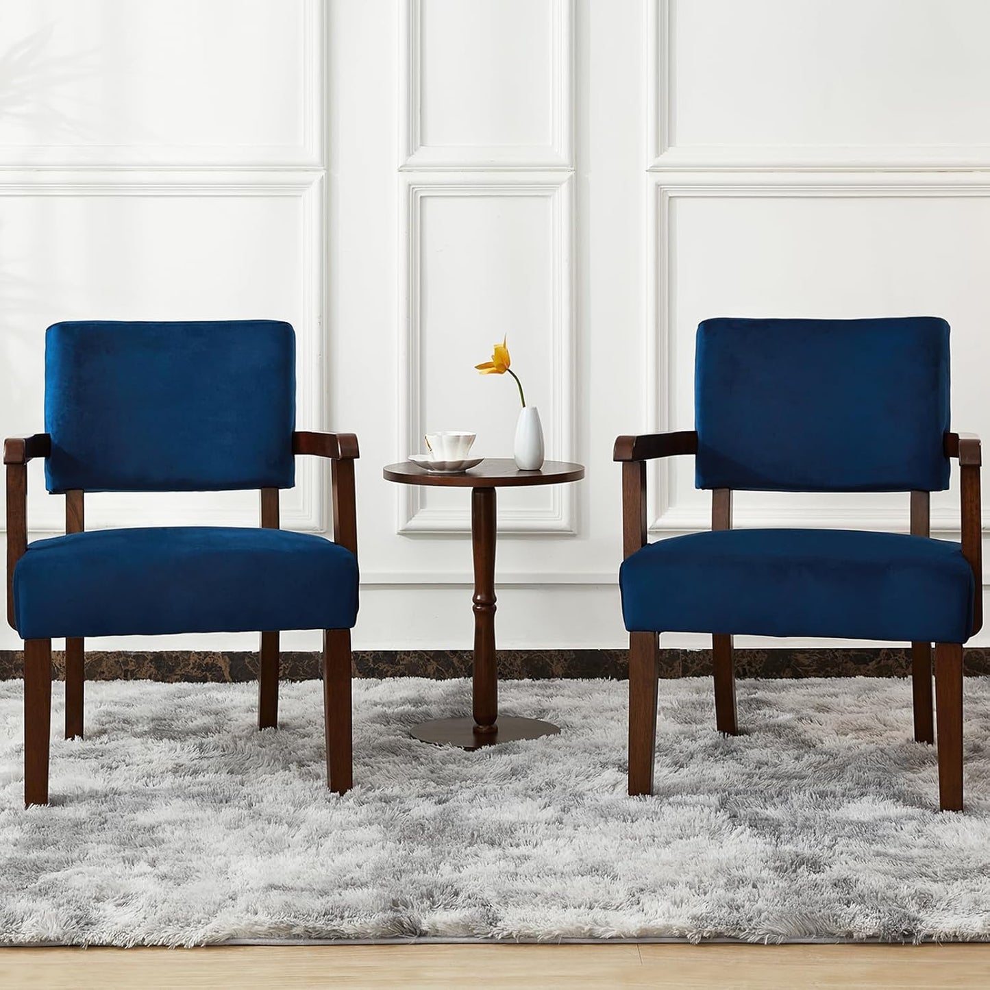 Accent Chair Set of 2 with Table, Living Room Chairs with Velvet Soft Seat & Armrests for Living Room Bedroom Reading Room Waiting Room (Velvet Navy)