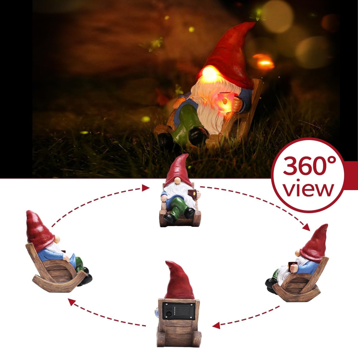 Solar Garden Gnomes Outdoor Statue with Solar Lights,7.1“ Figurine Lights Solar Garden Yard Decorations Outdoor Decorations for Patio,Yard,Lawn Ornament,Mom Gift Unique Housewarming Gifts