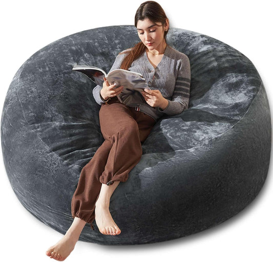 Bean Bag Chair 6Ft, Memory Foam Filled, Large Beanbag Chairs for Adults and Teens, Soft Sofa with Removable Flannel Cover, Round Couch for Living Room Bedroom College Dorm (Dark Gray, 6FT-67×67"×24")
