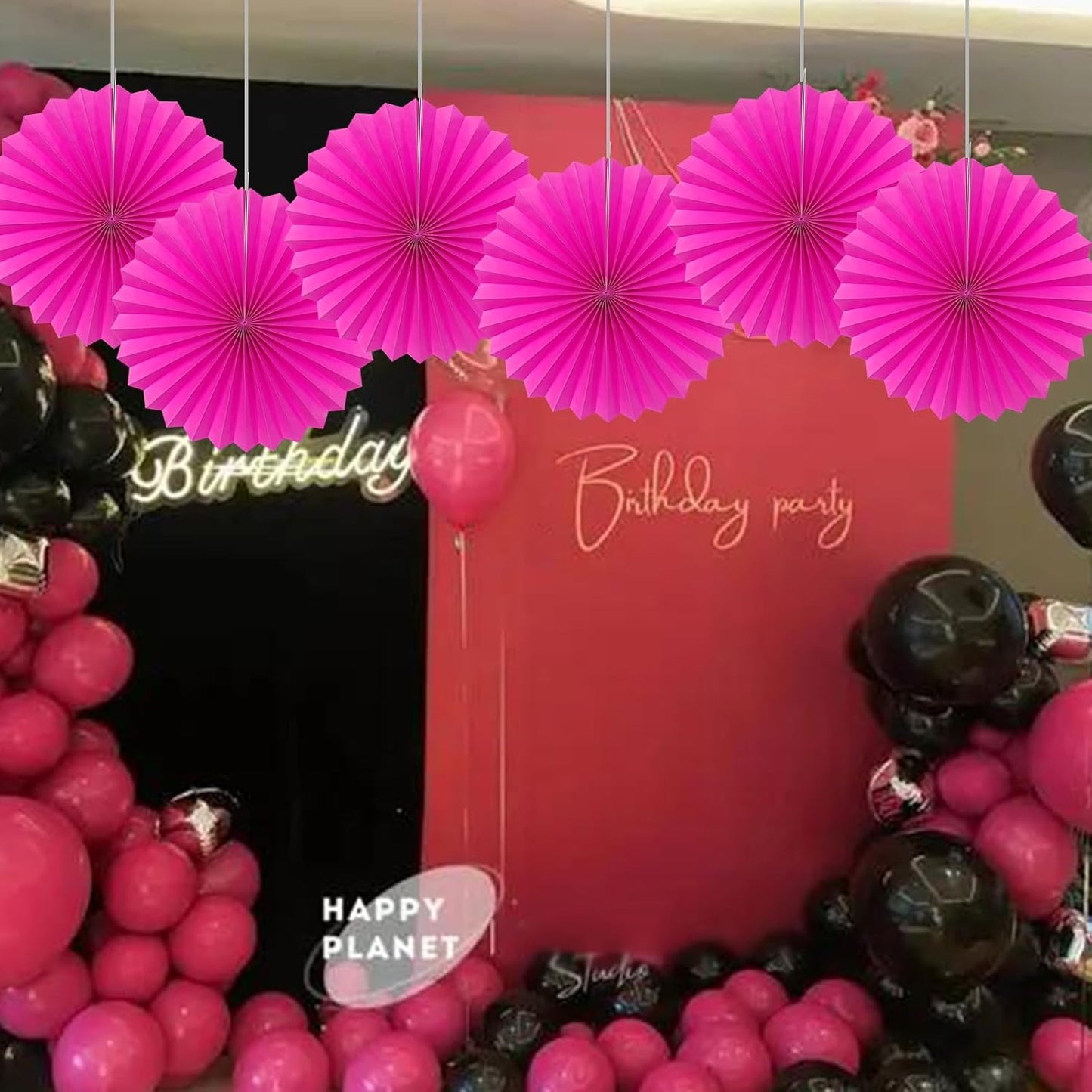 Red Graduation Party Decor,Girls Party Decorations ,Party Supplies Party Fans 16in, Anniversary Decorations for Party,Wedding Graduation Events Accessories 30 Color DIY Set (Rose Red)