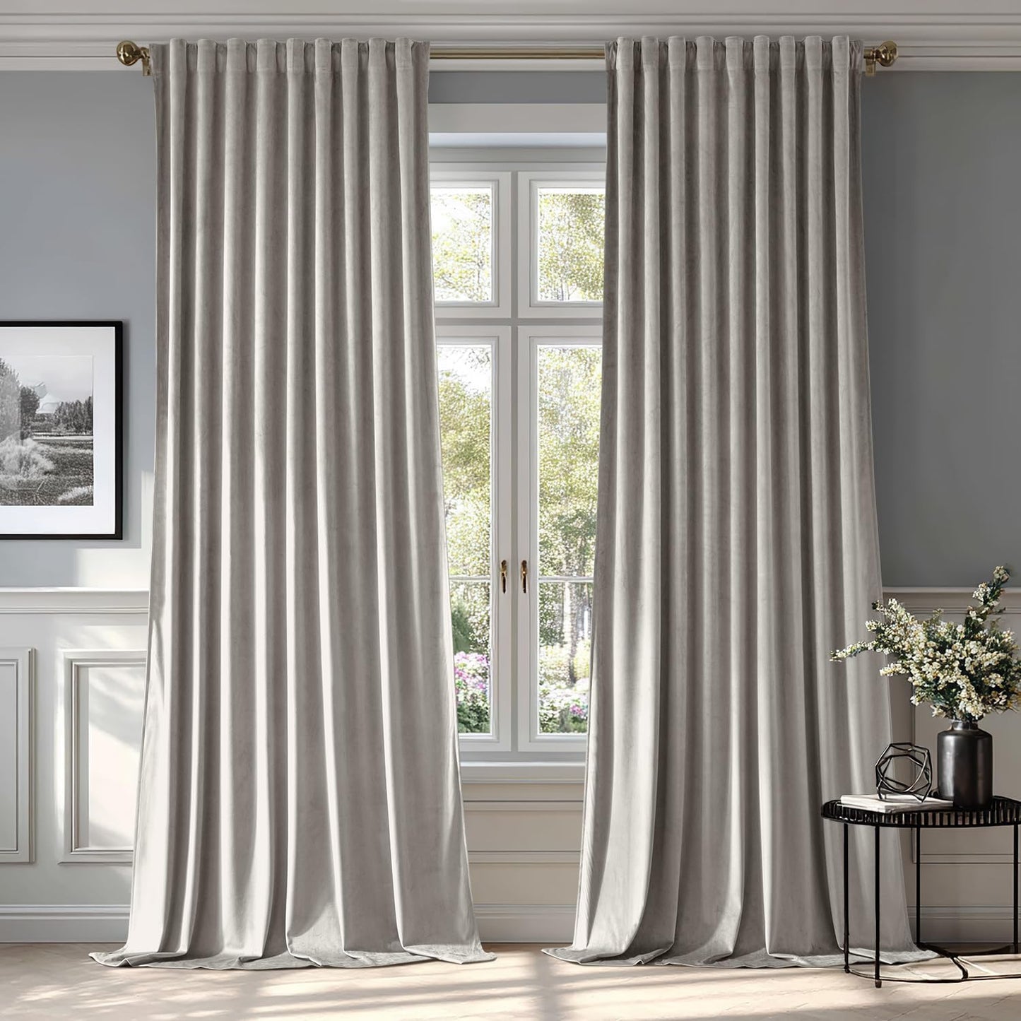 MIULEE Silver Gray Velvet Curtains 96 inches 2 Panels - Luxury Room Darkening Window Drapes for Bedroom Living Room Thermal Insulated Super Soft Blackout, Back Tab Rod Pocket Pinch Pleated, W52 x L96